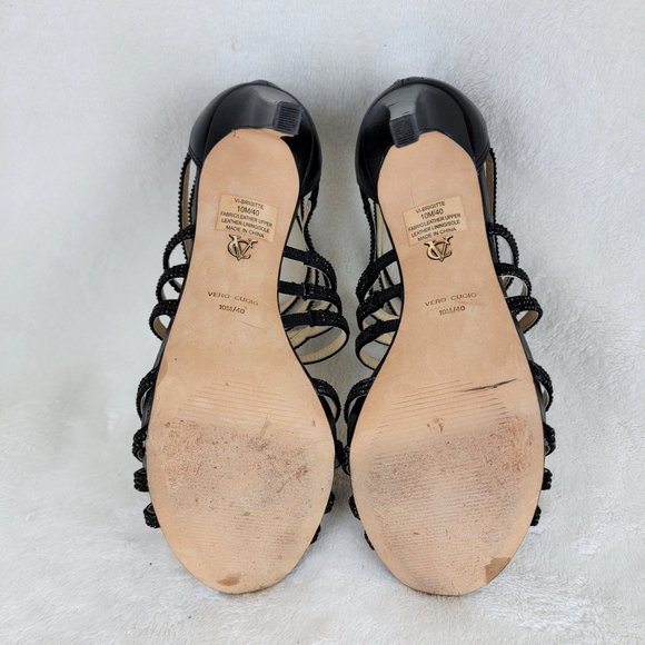 VC Signature VI-BRIGITTE Black Crystal Studs Strappy High Heels Zipper Sandals - Picture 8 of 9